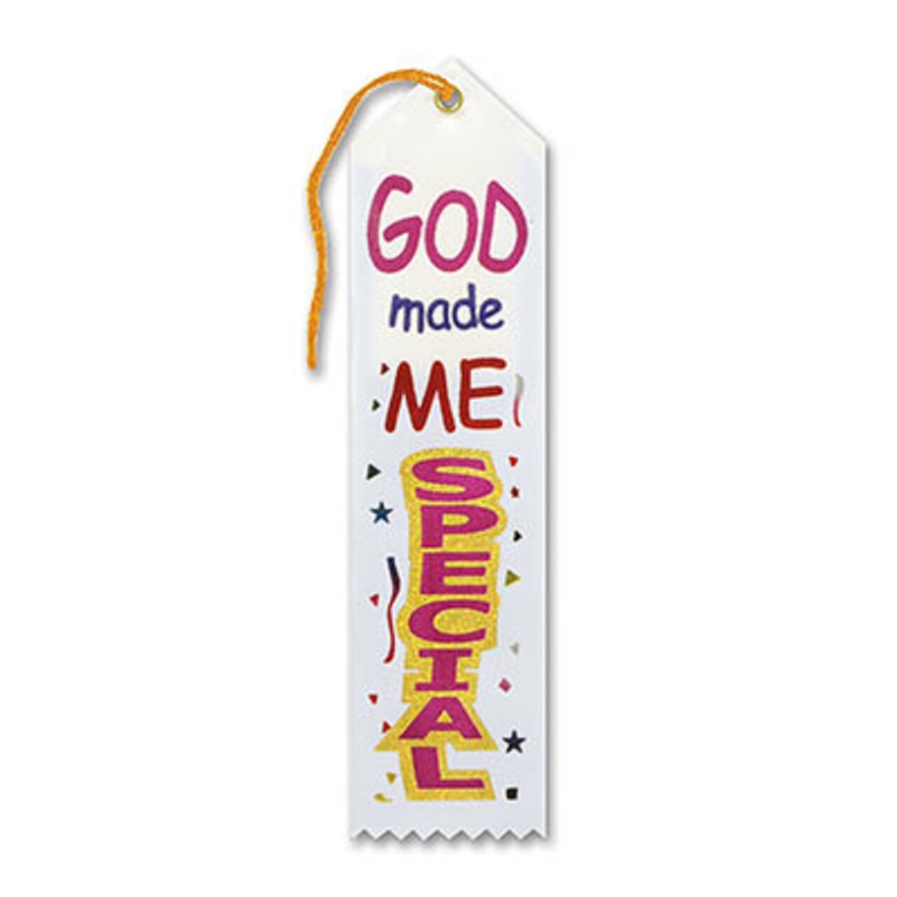 Beistle Pack of 6 White &#x22;God Made Me Special Award&#x22; Decorative Award Ribbon Bookmarks 8&#x22;